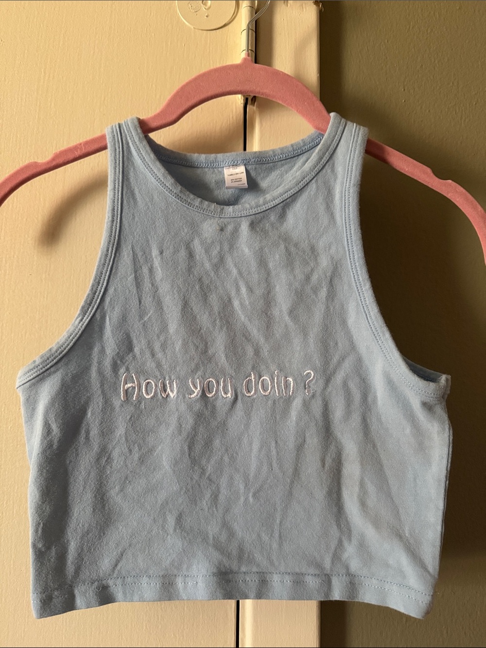 Light Blue Crop Tank Top - "How You Doin?" Friends Tv show